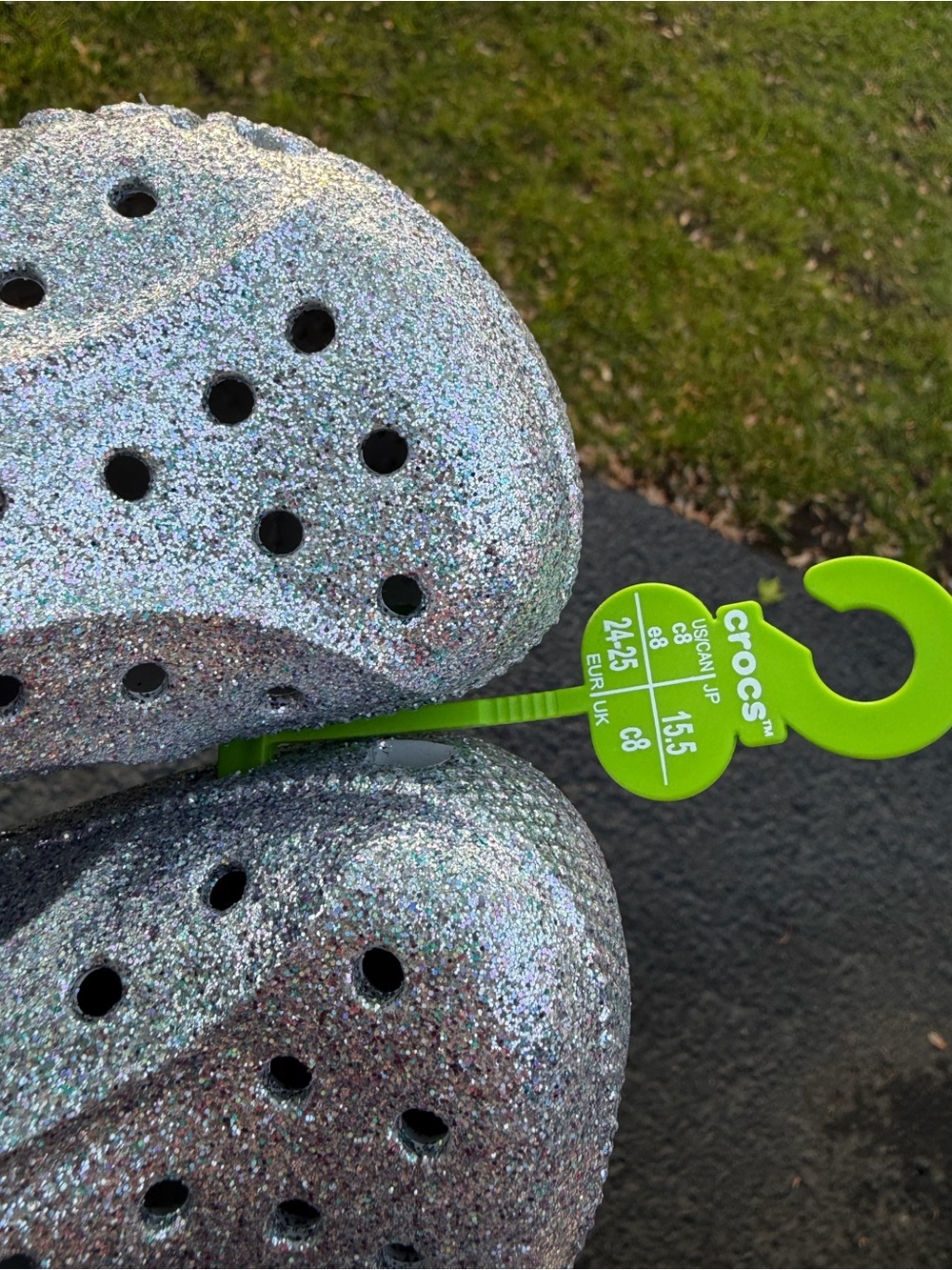 CROCS Glittery Iridescent Silver Classic Clog